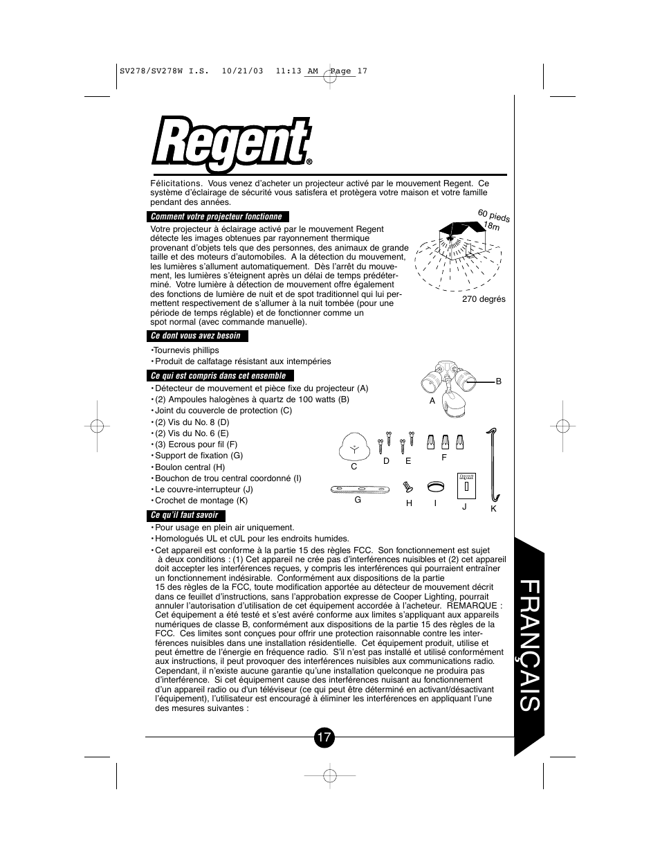 Français | Cooper Lighting CSV278W User Manual | Page 17 / 24