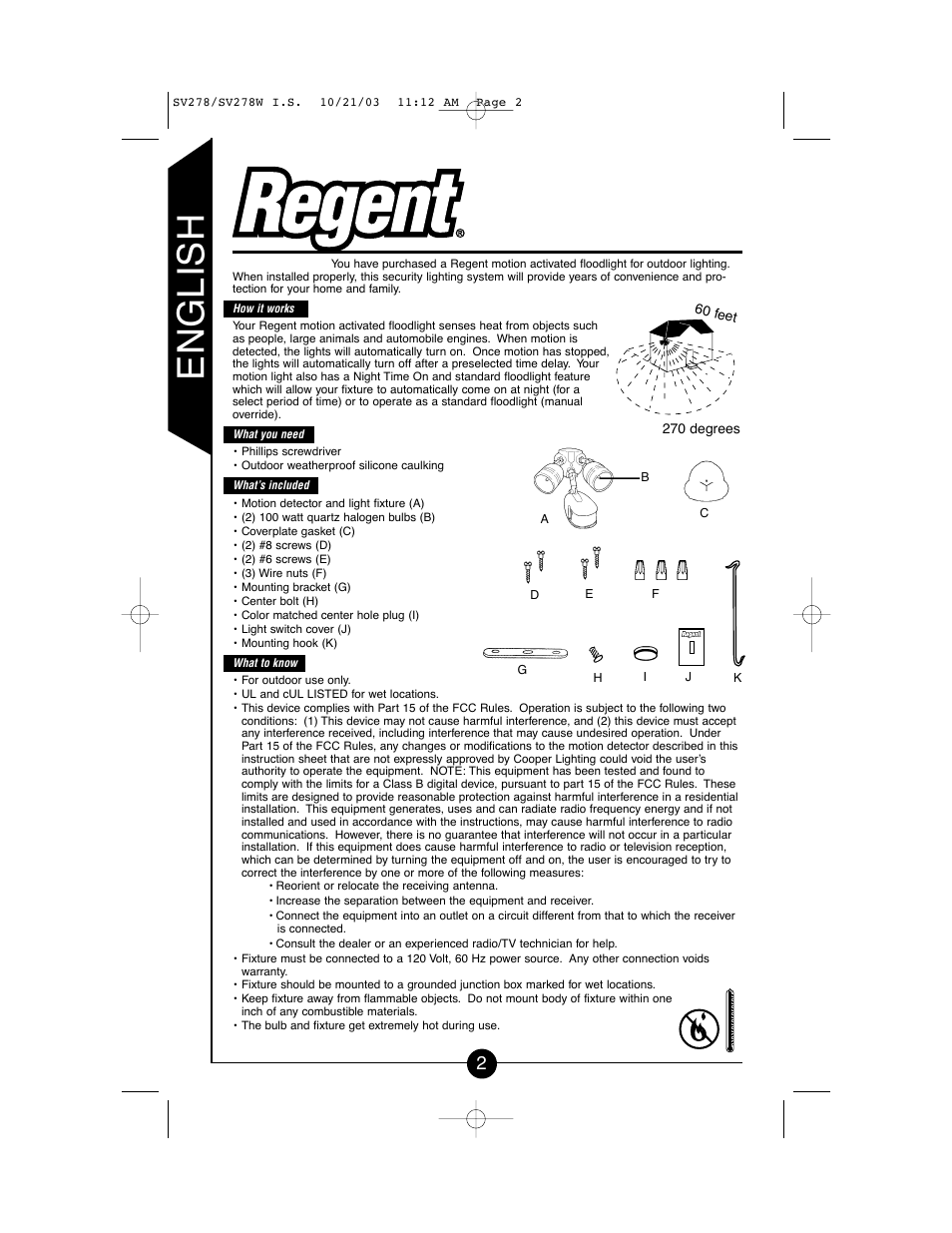 English | Cooper Lighting CSV278W User Manual | Page 2 / 24