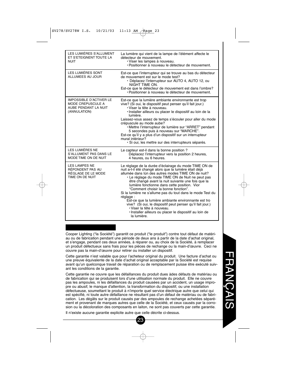 Français | Cooper Lighting CSV278W User Manual | Page 23 / 24