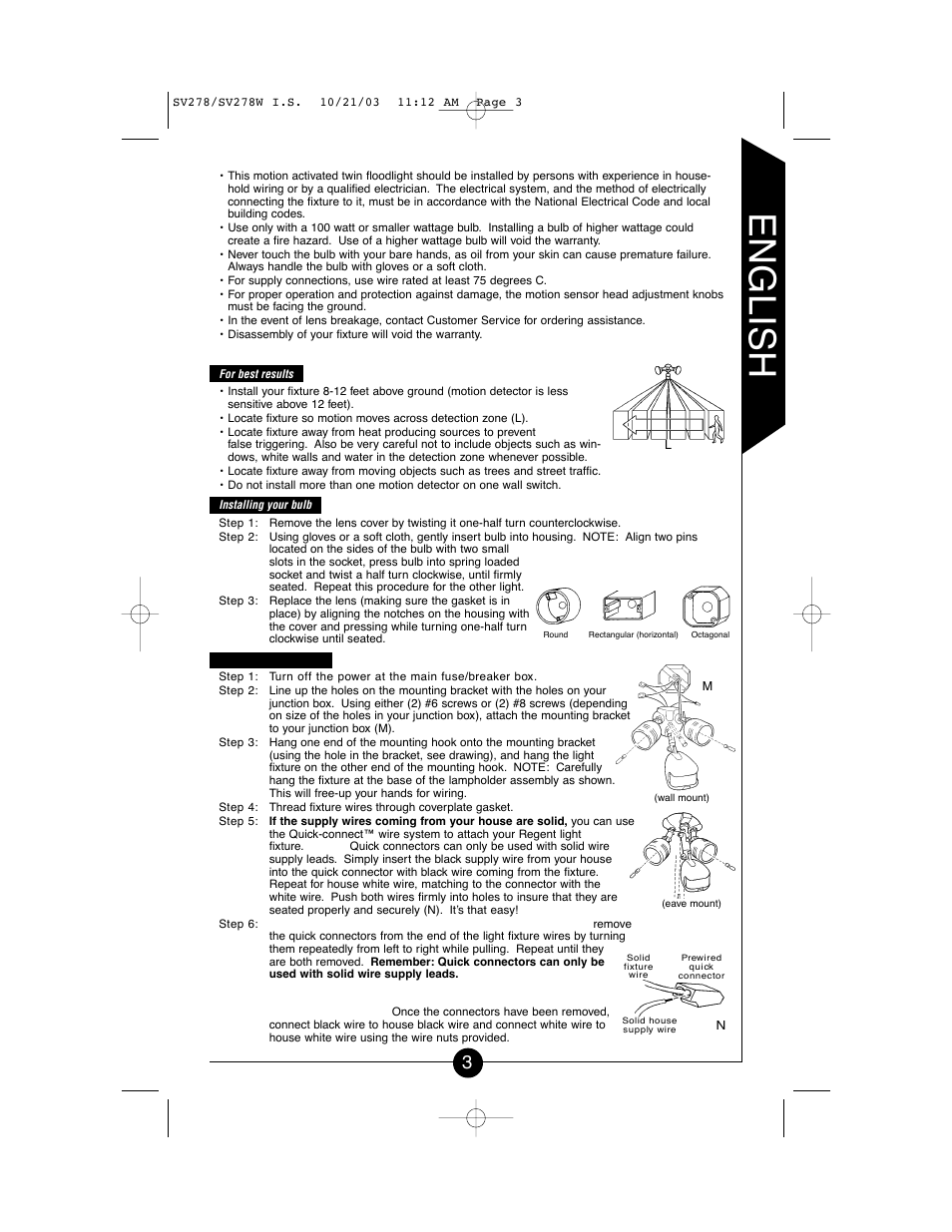 English | Cooper Lighting CSV278W User Manual | Page 3 / 24