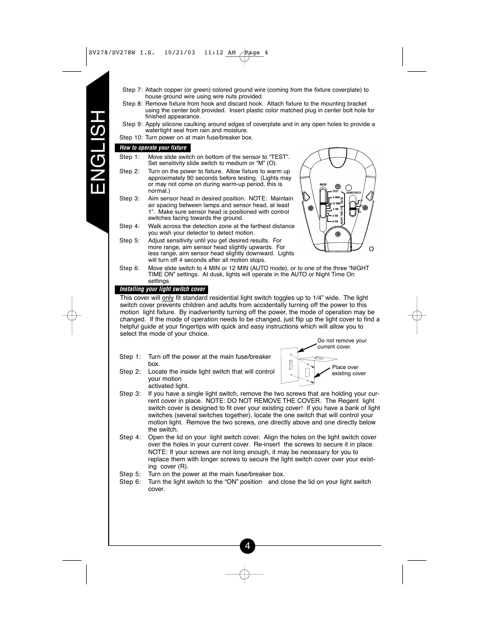 English | Cooper Lighting CSV278W User Manual | Page 4 / 24