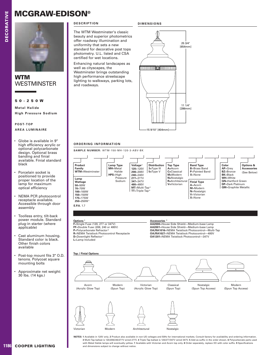 Cooper Lighting McGraw-Edison WTM User Manual | 1 page