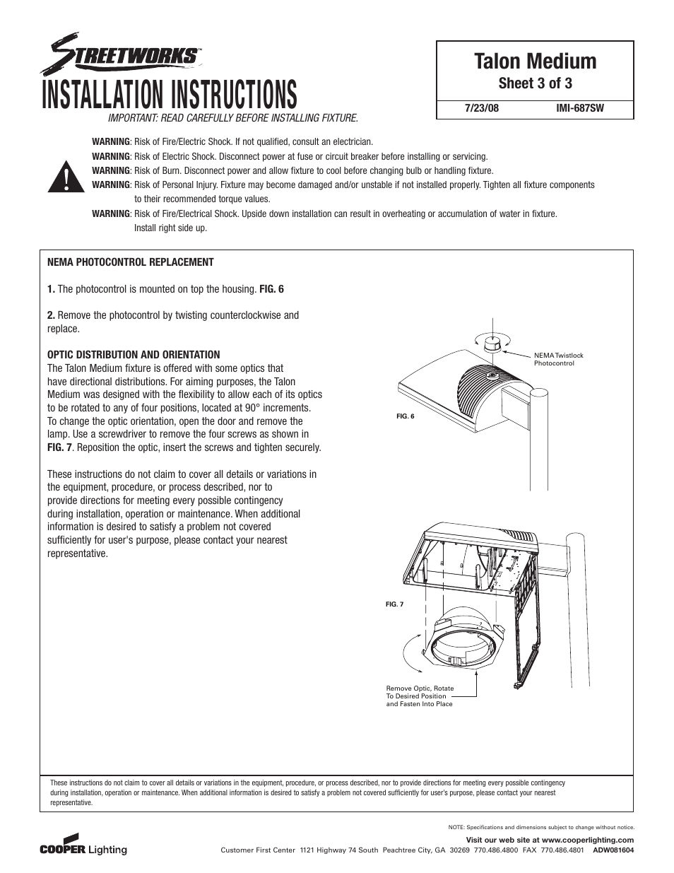 Installation instructions, Talon medium, Sheet 3 of 3 | Cooper Lighting MU/TLU User Manual | Page 3 / 3