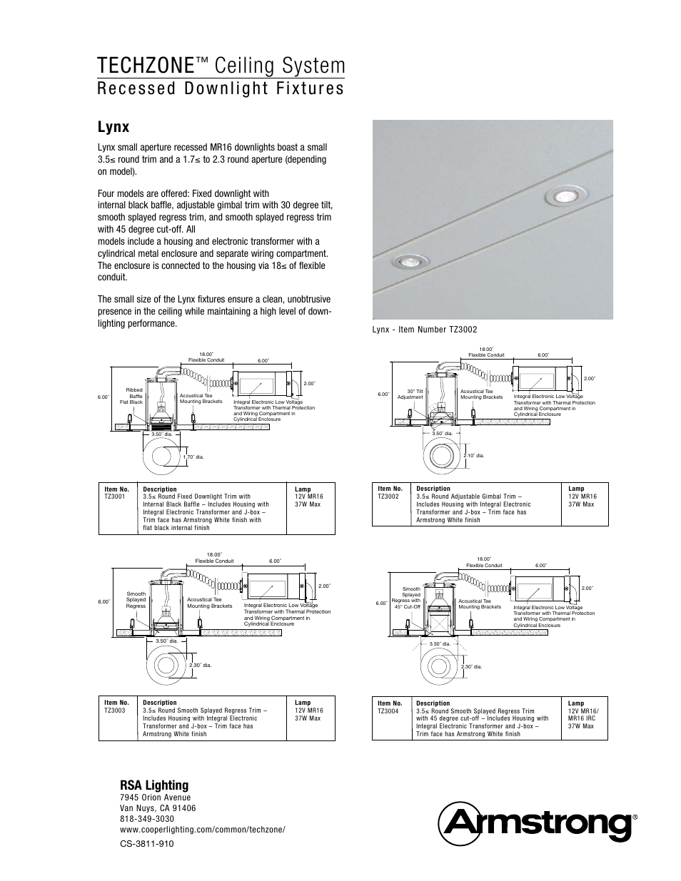 Techzone, Ceiling system, Lynx | Rsa lighting | Cooper Lighting TechZone Ceiling Systems User Manual | Page 2 / 2