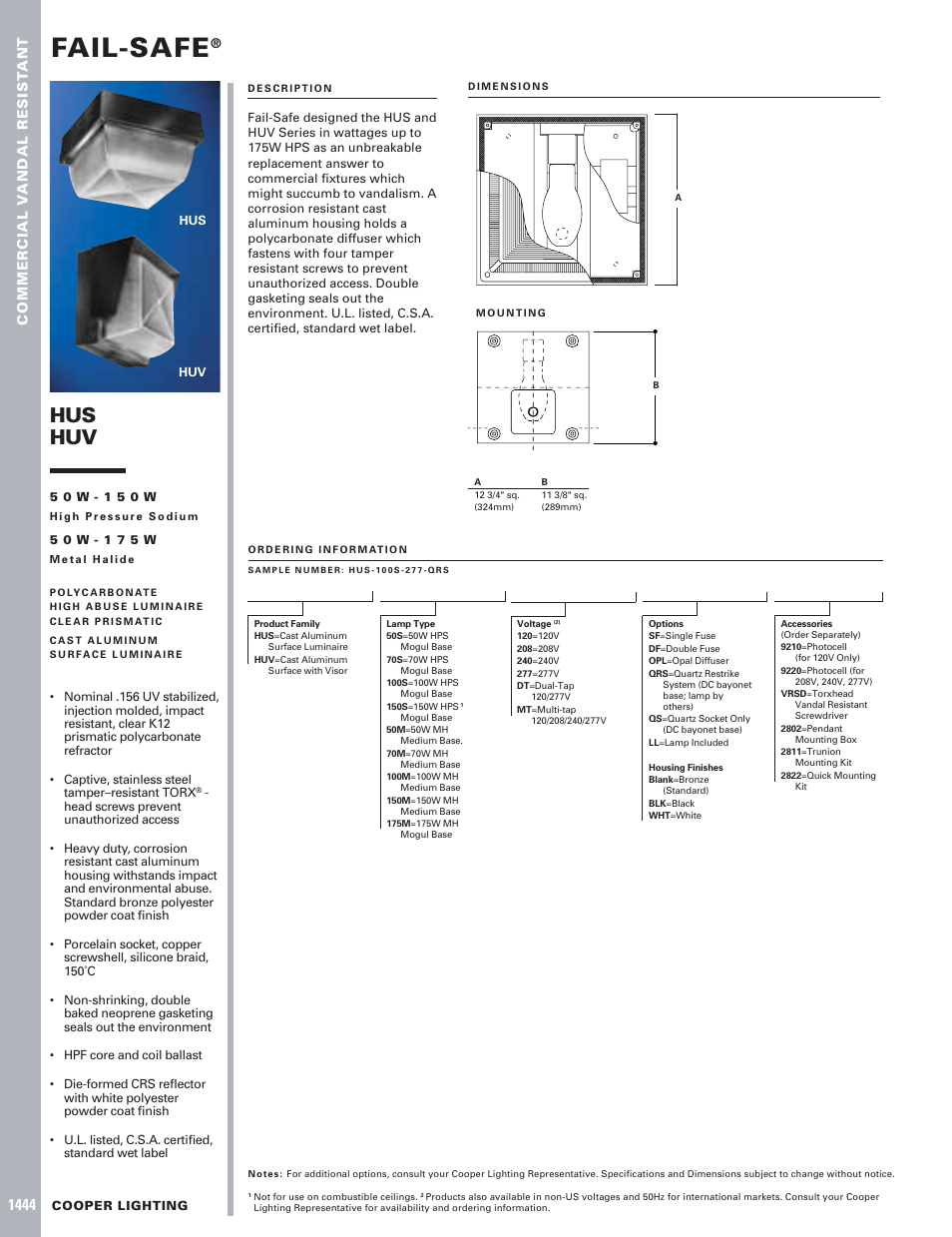 Cooper Lighting 1444 User Manual | 1 page