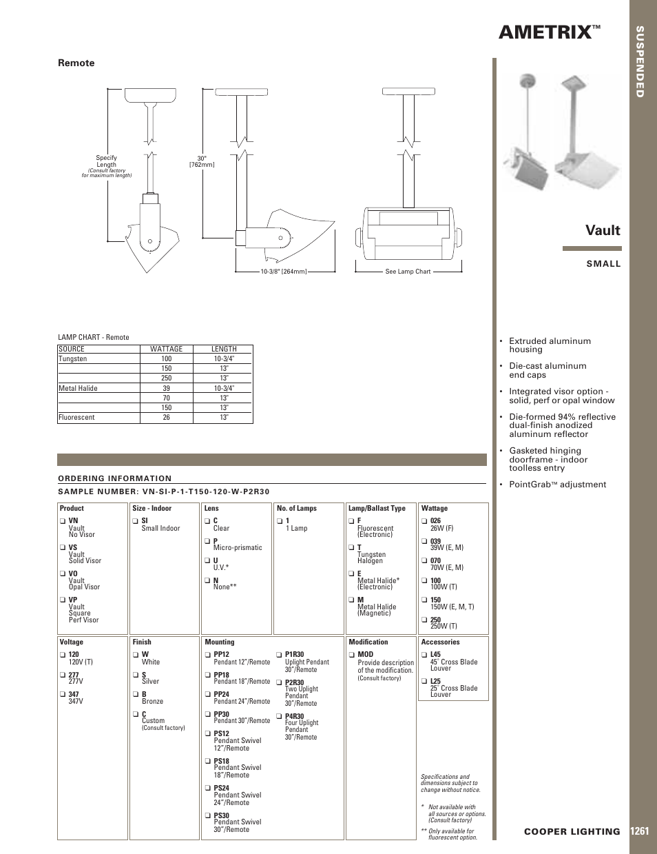 Cooper Lighting AMETRIX 1261 User Manual | 1 page