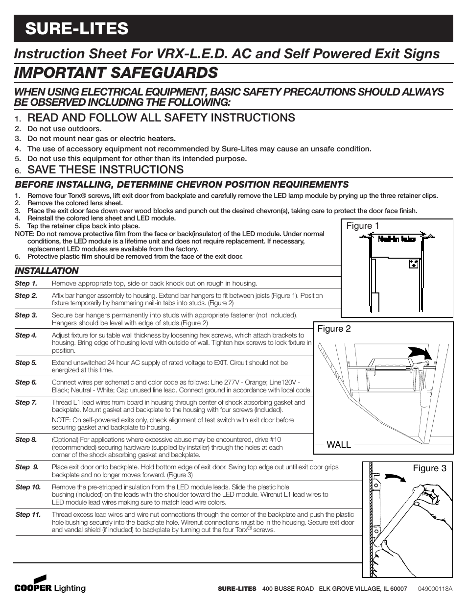 Cooper Lighting Thin Profile High-Abuse Exit Series VRX Series User Manual | 2 pages
