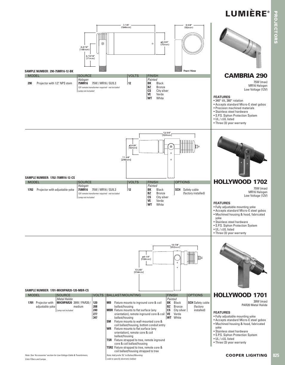 Cooper Lighting LUMIERE CAMBRIA 290 User Manual | 1 page