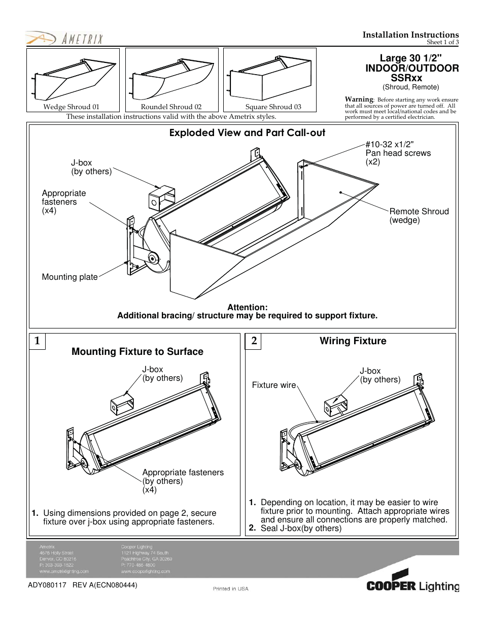 Cooper Lighting AMETRIX ADY080117 User Manual | 3 pages