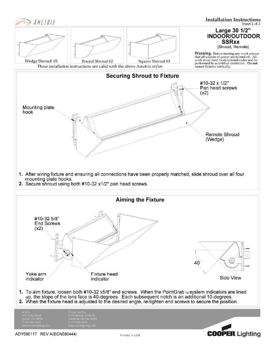 Cooper Lighting AMETRIX ADY080117 User Manual | Page 2 / 3
