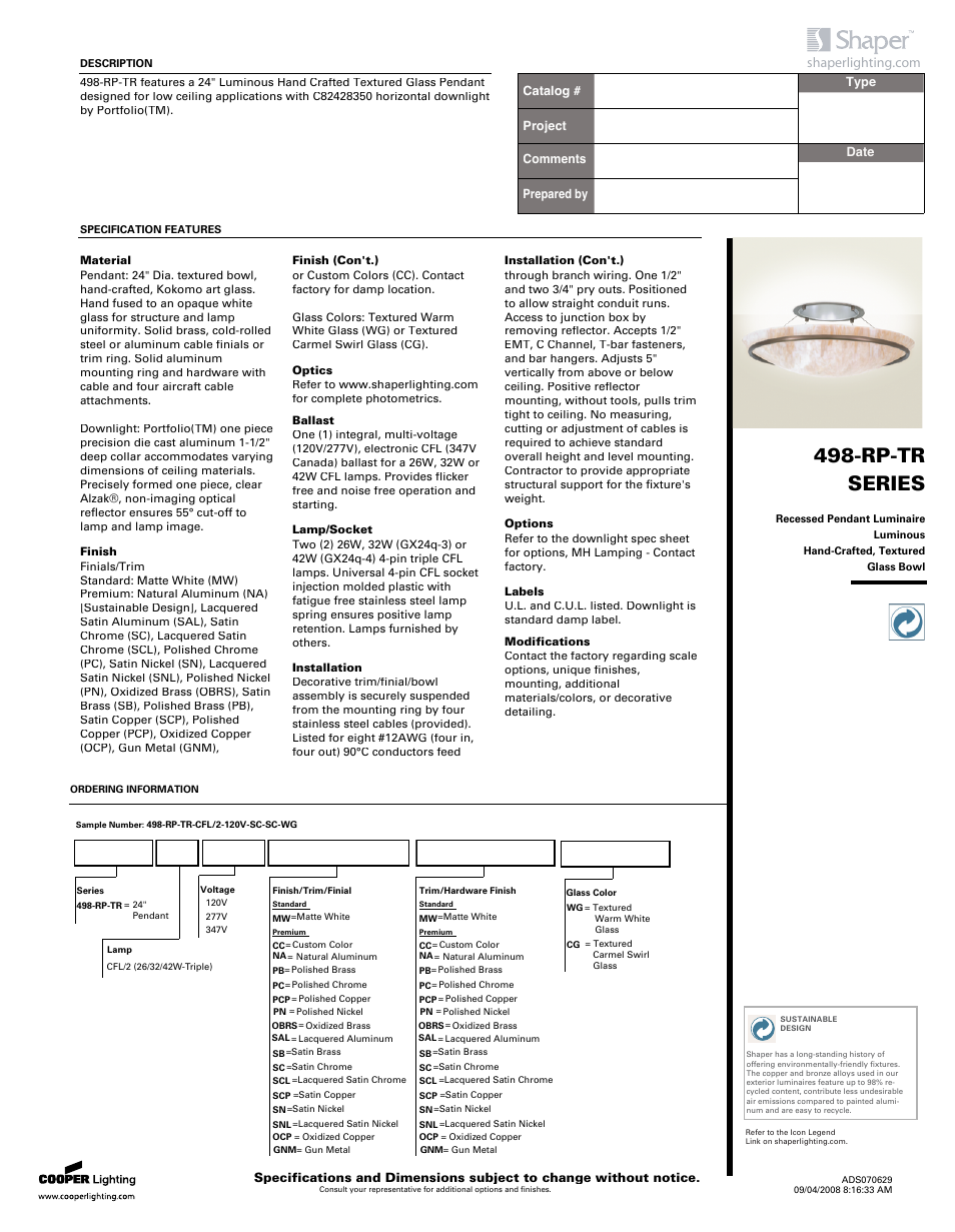 Cooper Lighting 498-RP-TR SERIES User Manual | 2 pages