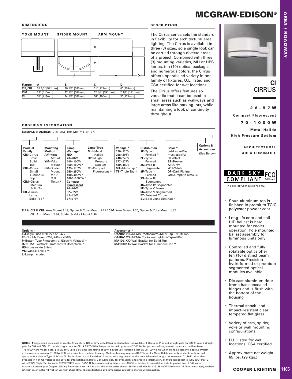 Cooper Lighting Cirrus series User Manual | 1 page