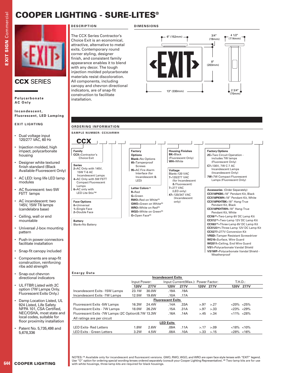 Cooper Lighting SURE-LITES CCX20RWH User Manual | 2 pages