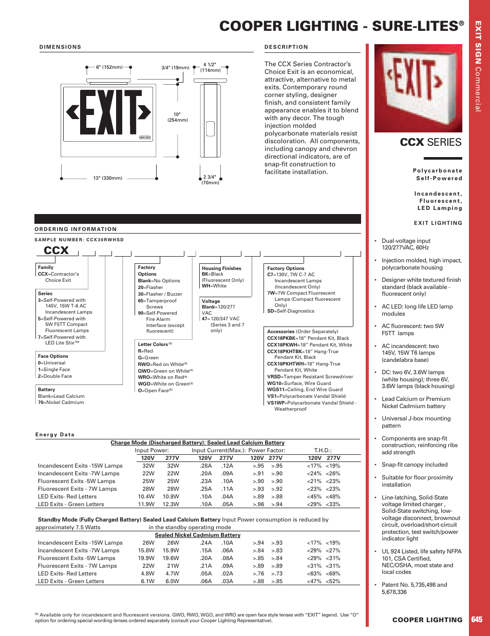 Cooper lighting - sure-lites, Ccx series | Cooper Lighting SURE-LITES CCX20RWH User Manual | Page 2 / 2