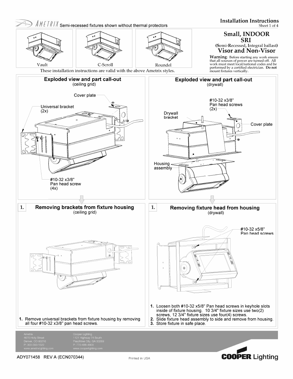 Cooper Lighting ADY071458 User Manual | 4 pages