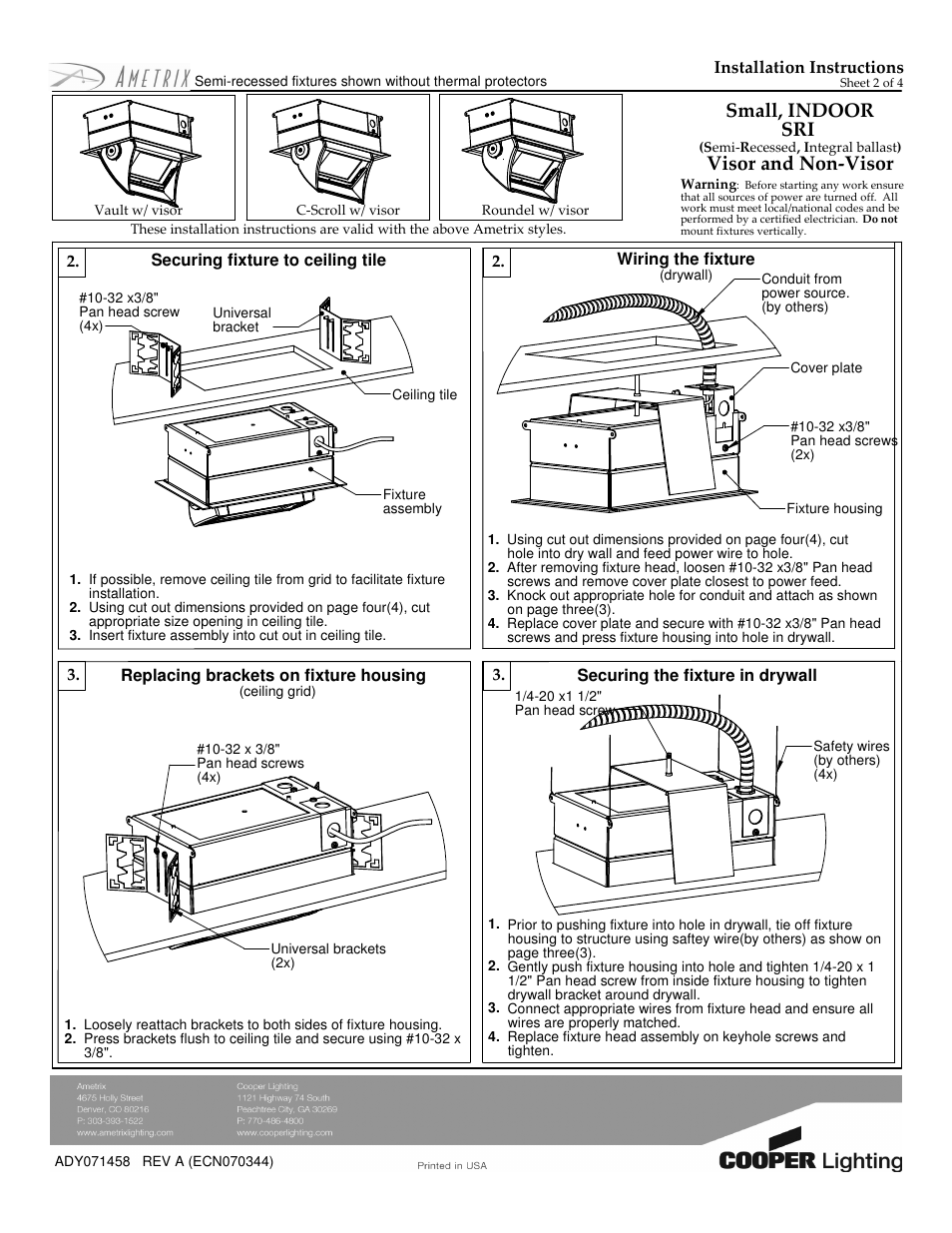 Small, indoor sri, Visor and non-visor | Cooper Lighting ADY071458 User Manual | Page 2 / 4