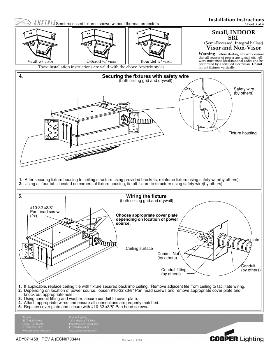 Small, indoor sri, Visor and non-visor | Cooper Lighting ADY071458 User Manual | Page 3 / 4