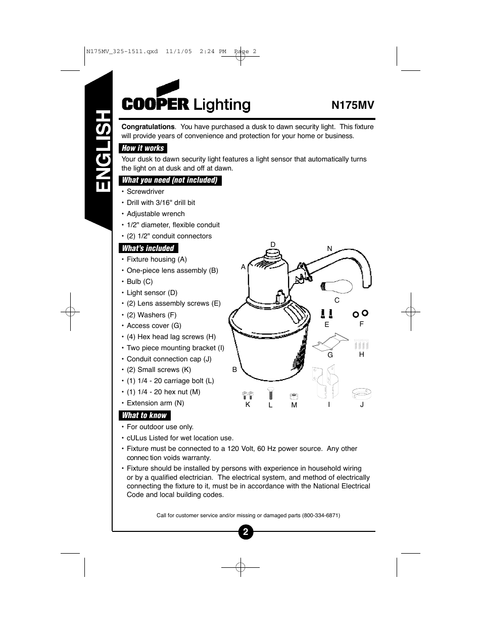 N175mv | Cooper Lighting N175MV User Manual | Page 2 / 11