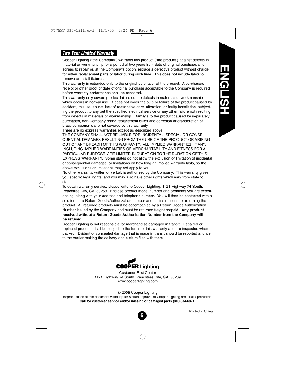Cooper Lighting N175MV User Manual | Page 6 / 11