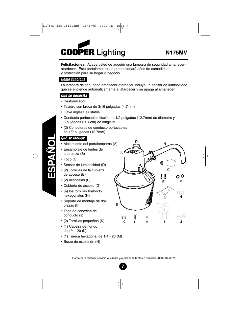 N175mv | Cooper Lighting N175MV User Manual | Page 7 / 11
