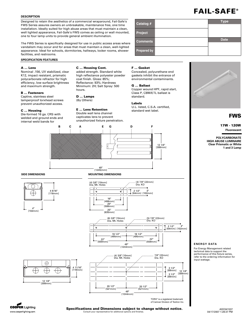Cooper Lighting ADC041537 User Manual | 2 pages