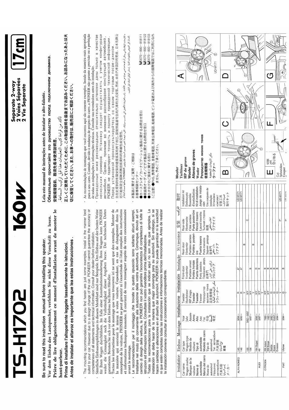 Pioneer TS-H1702 User Manual | 4 pages