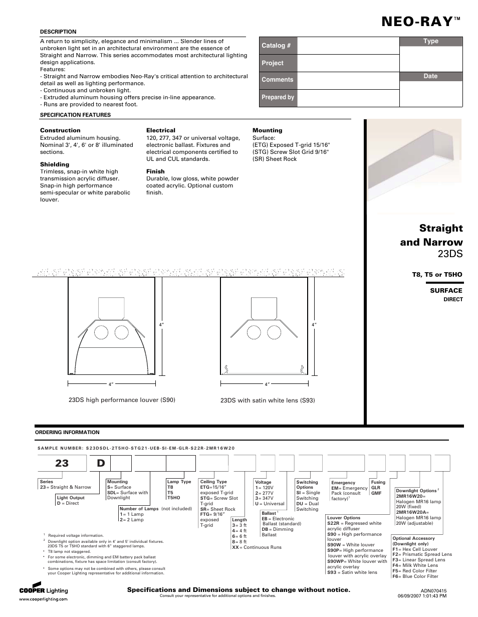 Cooper Lighting 23DS User Manual | 2 pages