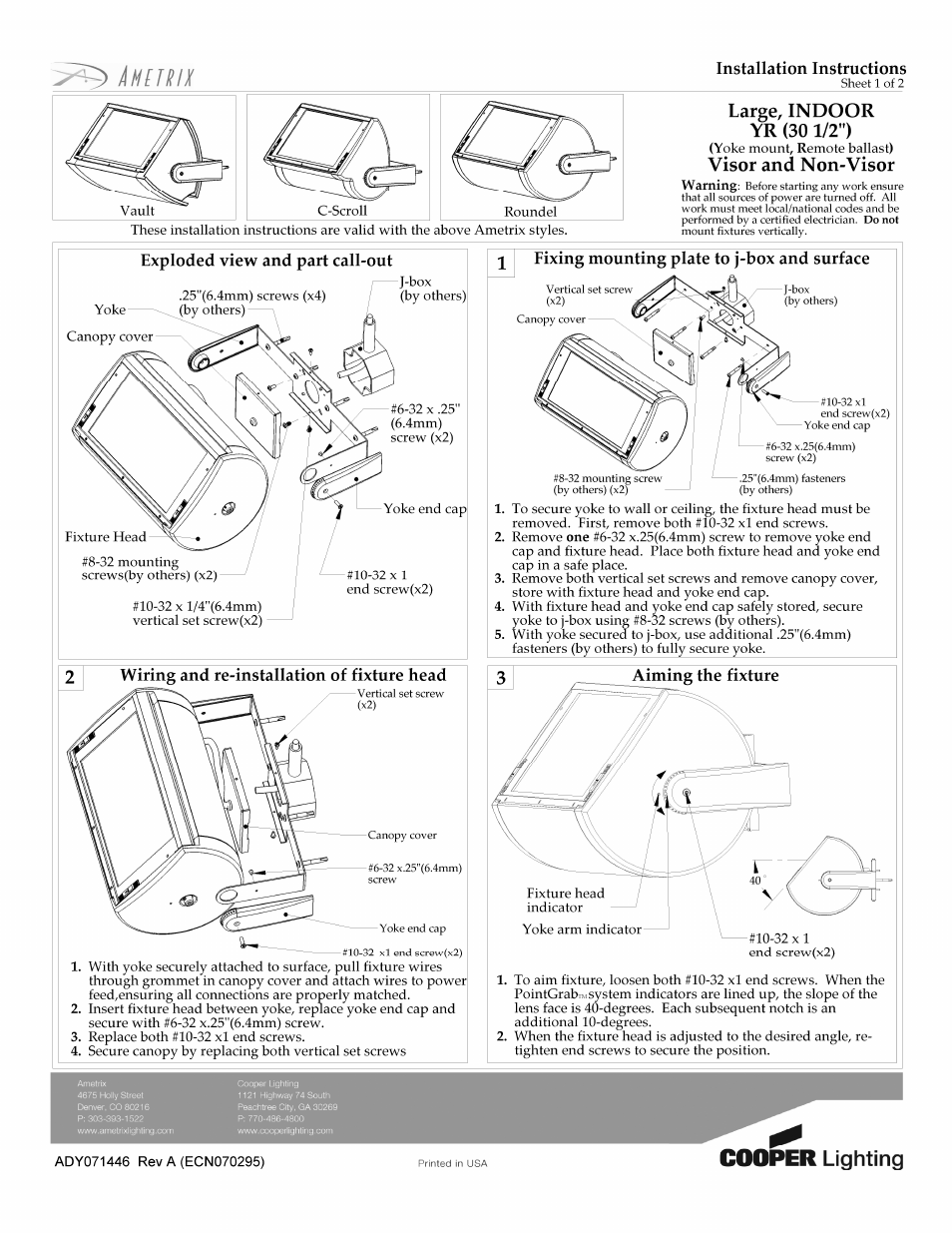 Cooper Lighting YR User Manual | 2 pages