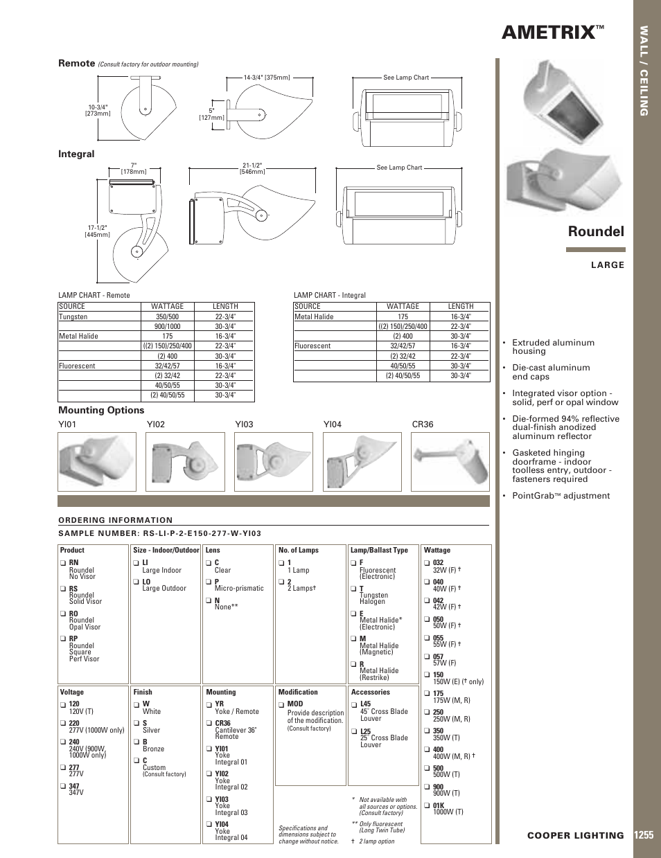 Cooper Lighting AMETRIX Roundel User Manual | 1 page