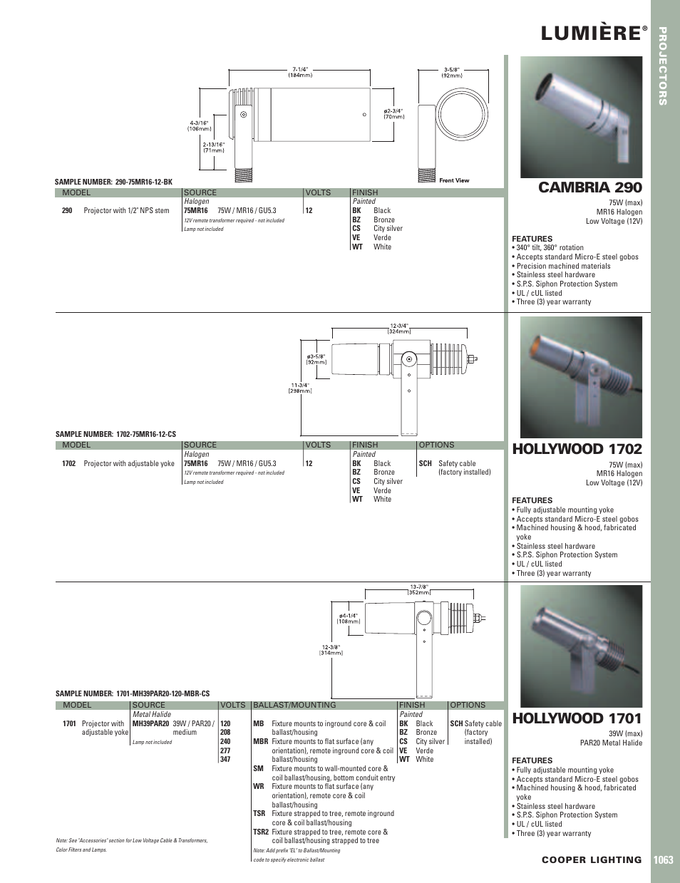 Cooper Lighting LUMIERE HOLLYWOOD 1702 User Manual | 1 page