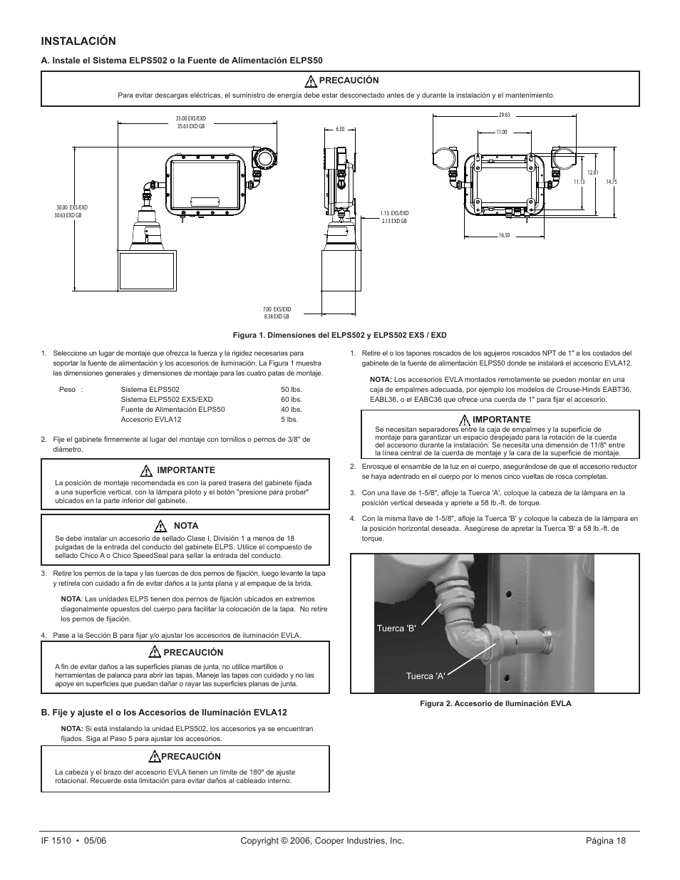 Instalación | Cooper Lighting ELPS502 User Manual | Page 18 / 24