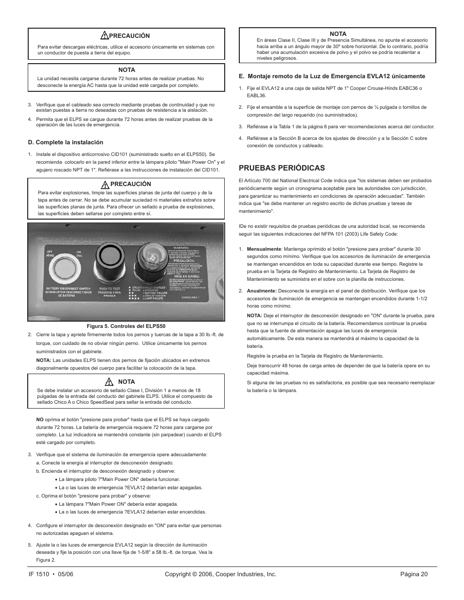 Pruebas periódicas | Cooper Lighting ELPS502 User Manual | Page 20 / 24