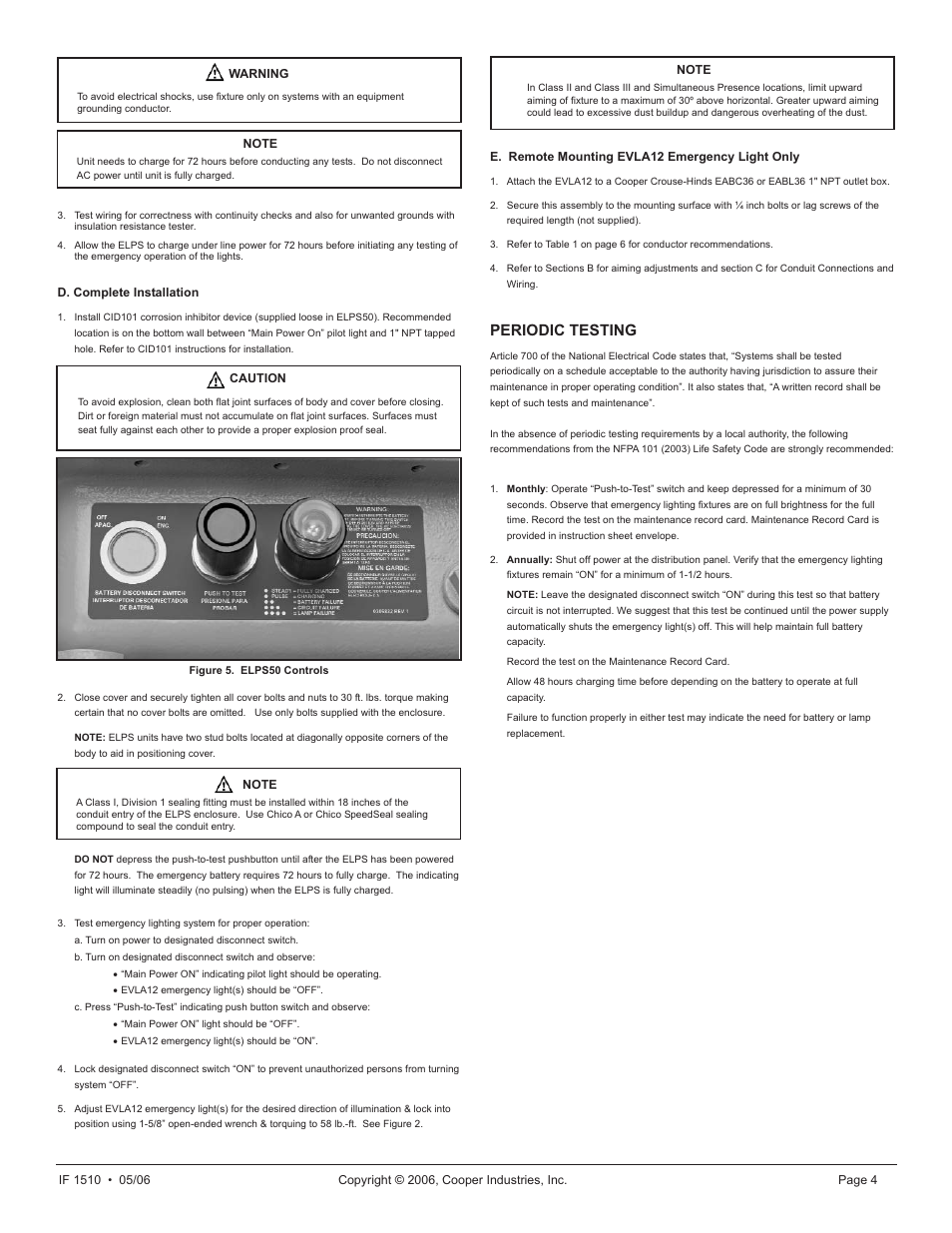 Periodic testing | Cooper Lighting ELPS502 User Manual | Page 4 / 24