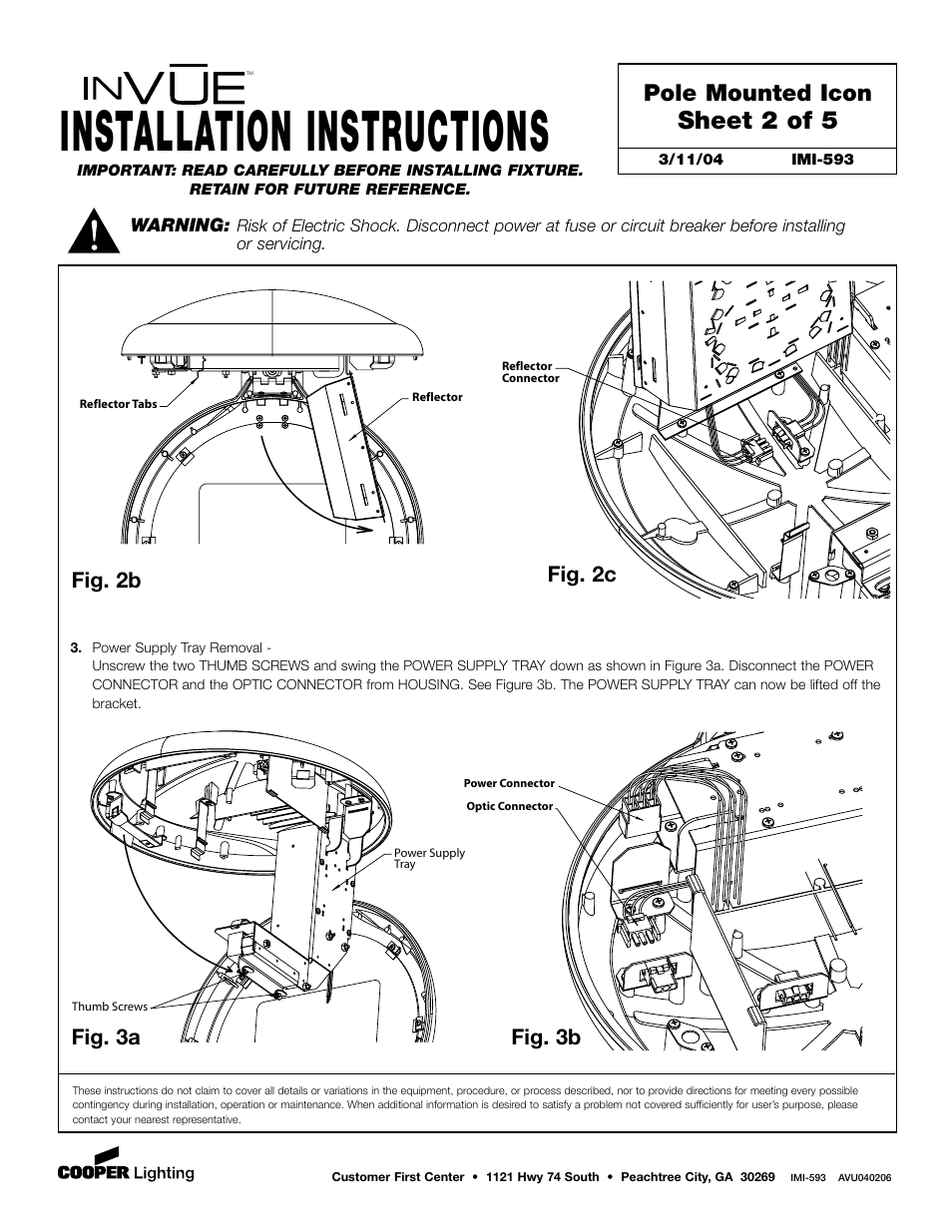 Installation instructions, Sheet 2 of 5, Pole mounted icon | Fig. 2b fig. 2c, Fig. 3a fig. 3b | Cooper Lighting Pole Mount Icon User Manual | Page 2 / 5