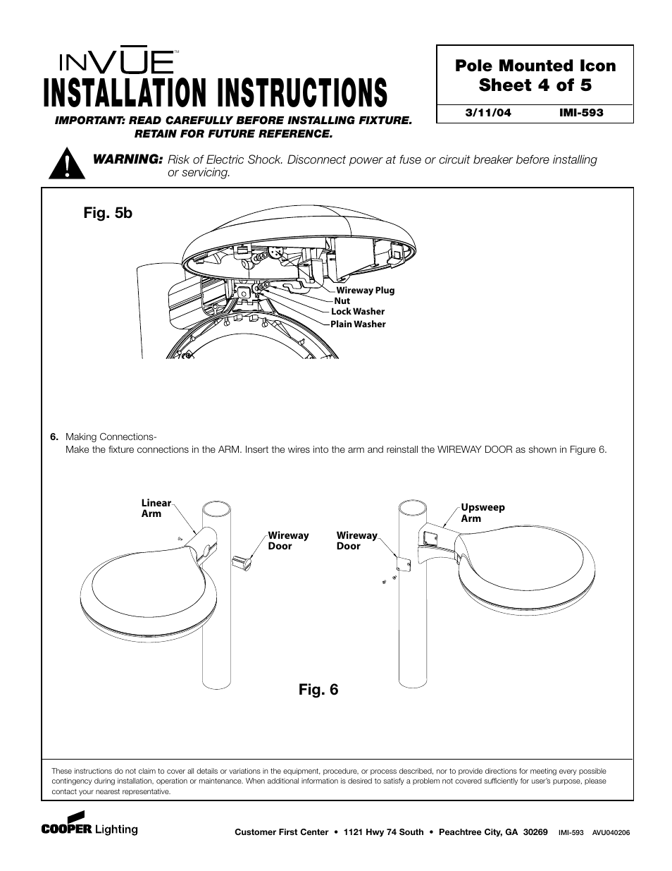 Installation instructions, Sheet 4 of 5, Pole mounted icon | Fig. 5b fig. 6 | Cooper Lighting Pole Mount Icon User Manual | Page 4 / 5