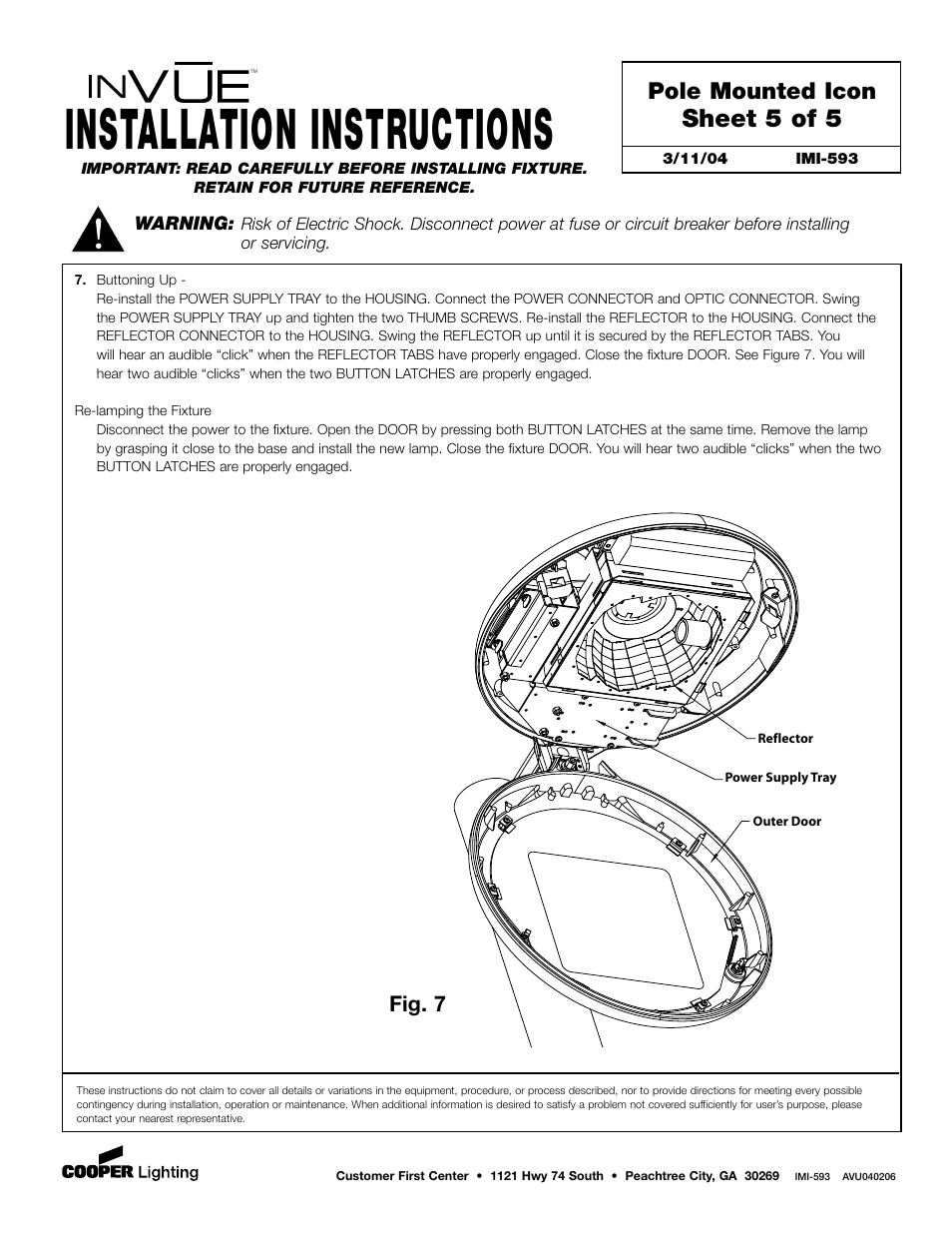 Installation instructions, Sheet 5 of 5, Pole mounted icon | Fig. 7 | Cooper Lighting Pole Mount Icon User Manual | Page 5 / 5