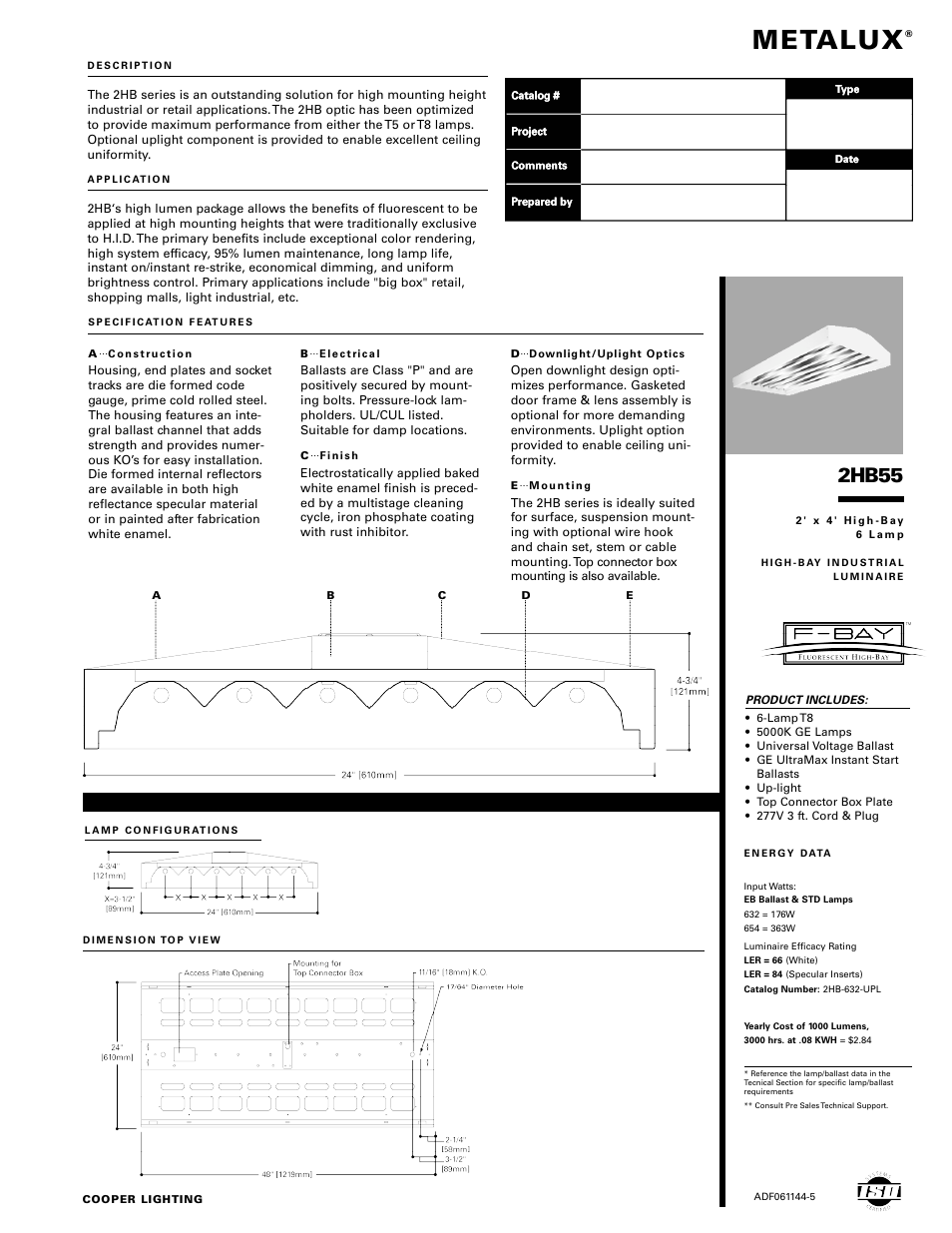 Cooper Lighting 2HB55 User Manual | 2 pages