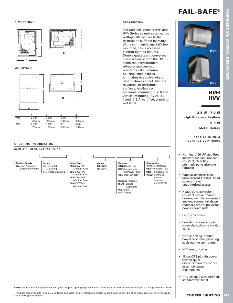 Cooper Lighting 1433 User Manual | 1 page