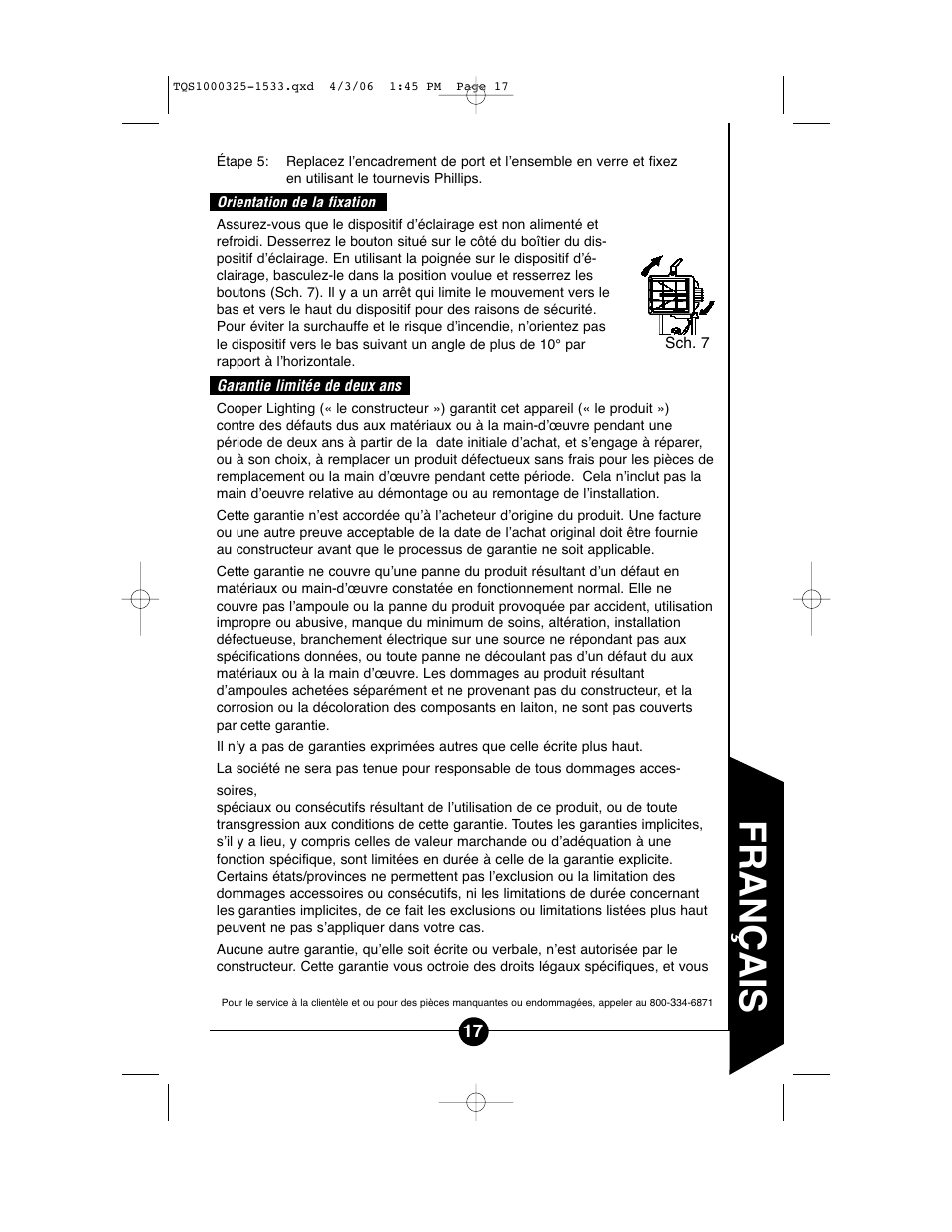 Français | Cooper Lighting TQS1000 User Manual | Page 17 / 18