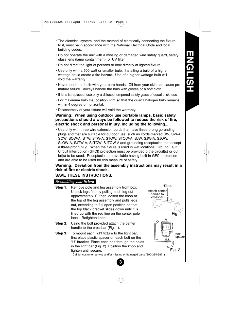 English | Cooper Lighting TQS1000 User Manual | Page 3 / 18