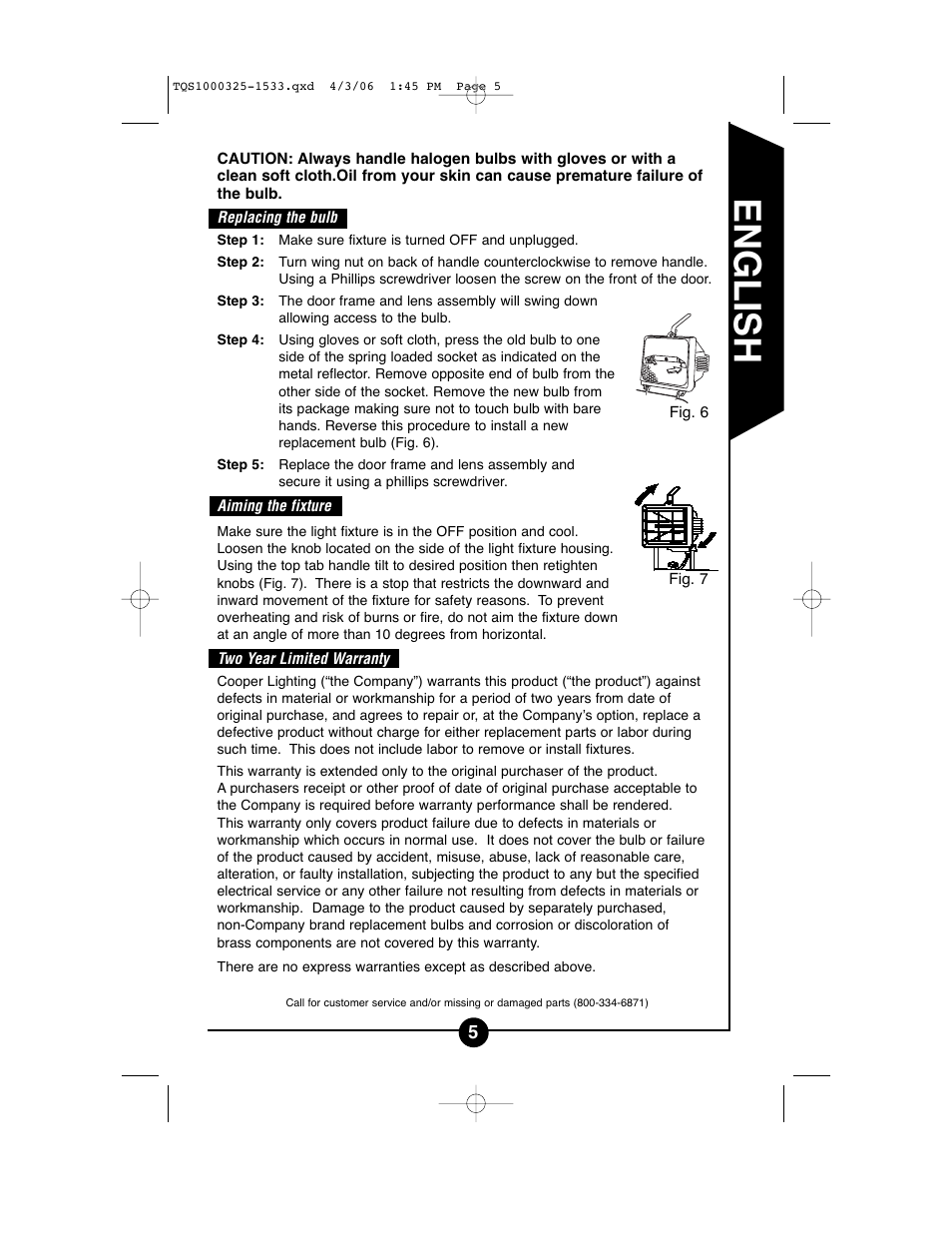 English | Cooper Lighting TQS1000 User Manual | Page 5 / 18