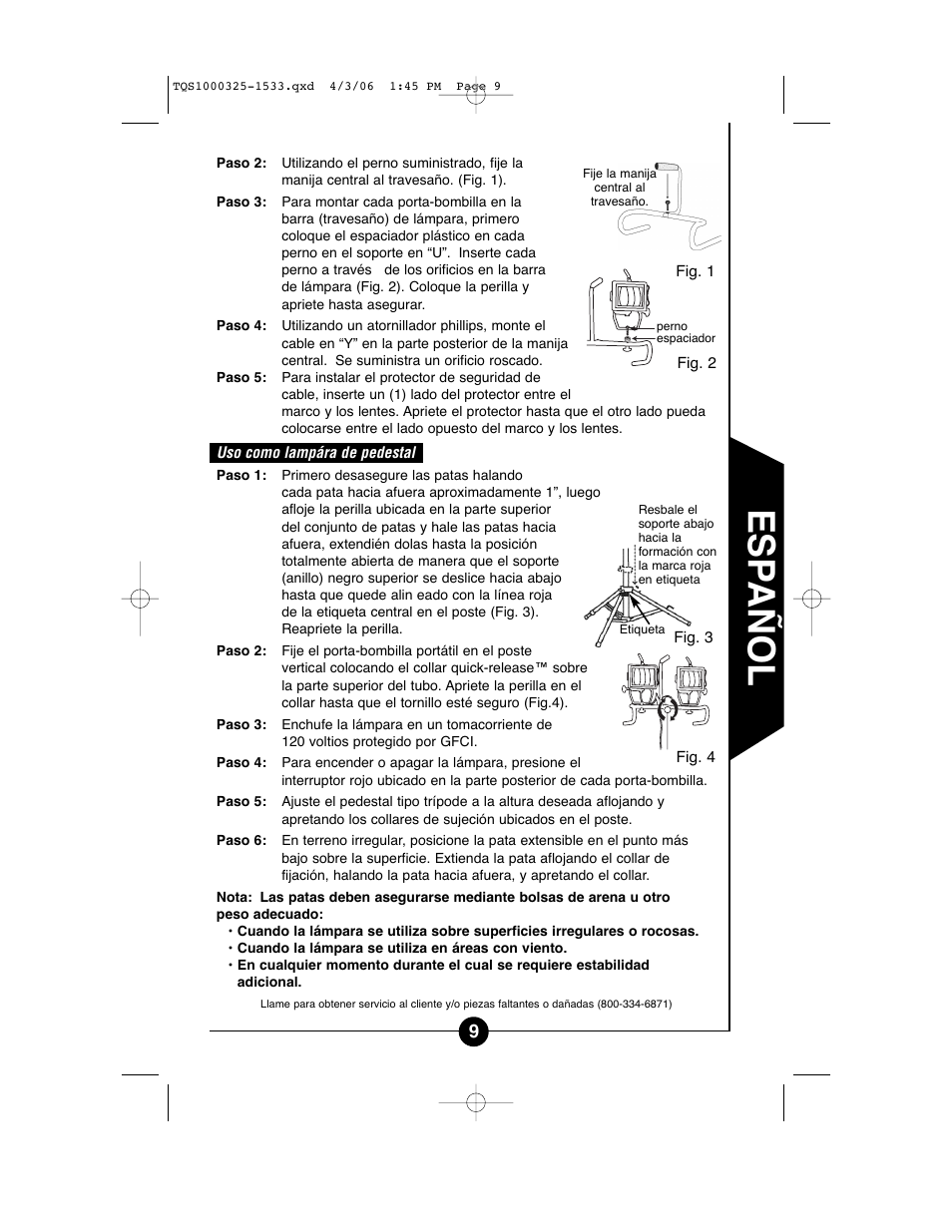 Esp añol | Cooper Lighting TQS1000 User Manual | Page 9 / 18