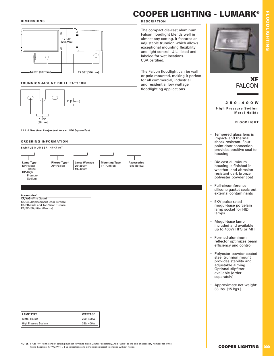 Cooper Lighting XF Falcon User Manual | 1 page