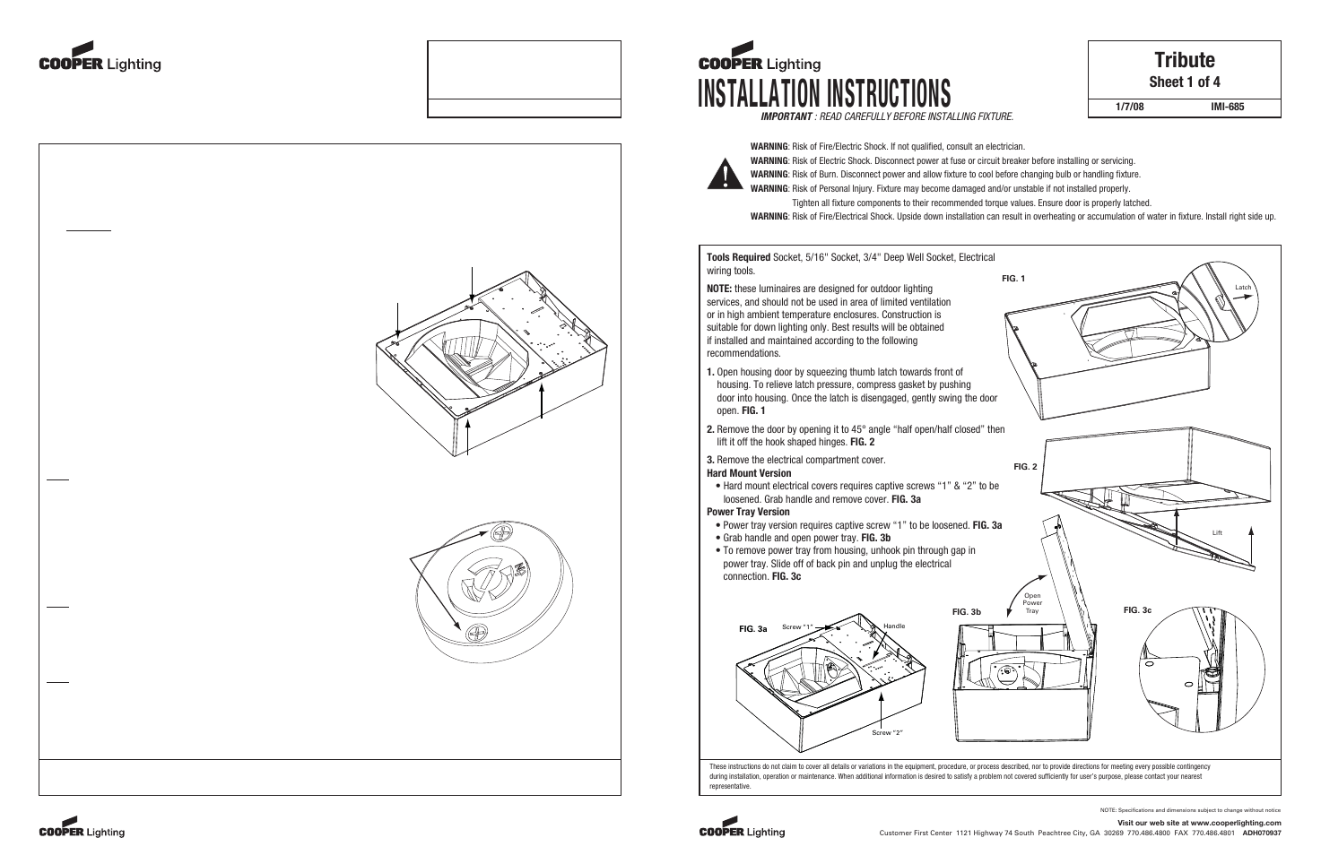 Cooper Lighting Tribute IMI-685 User Manual | 4 pages