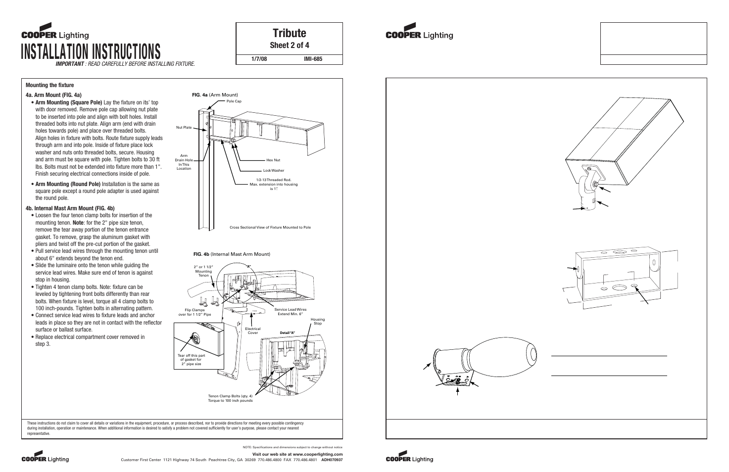 Installation instructions, Tribute, Sheet 2 of 4 | Cooper Lighting Tribute IMI-685 User Manual | Page 2 / 4