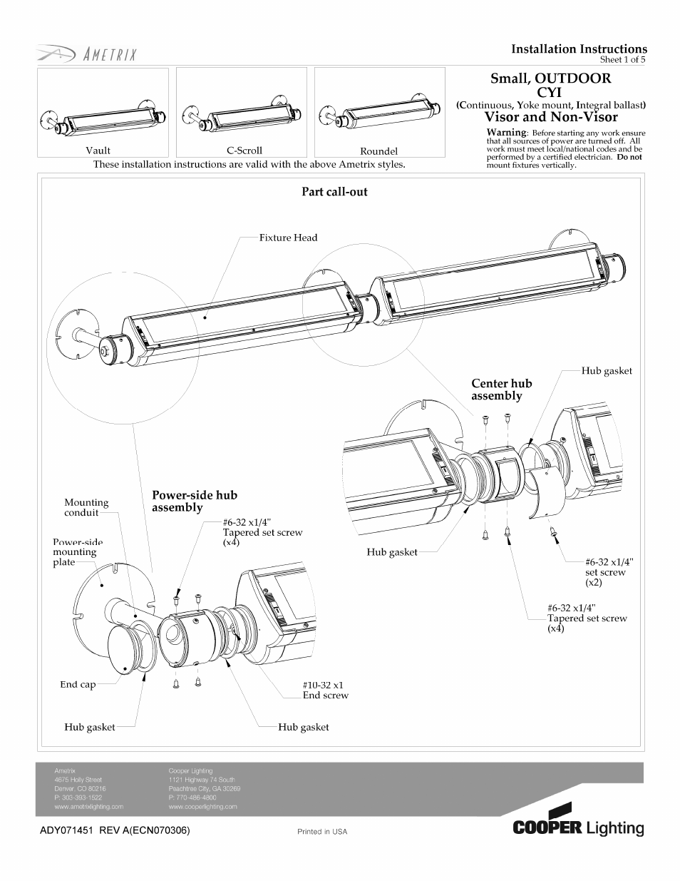 Cooper Lighting Ametrix ADY071451 User Manual | 5 pages