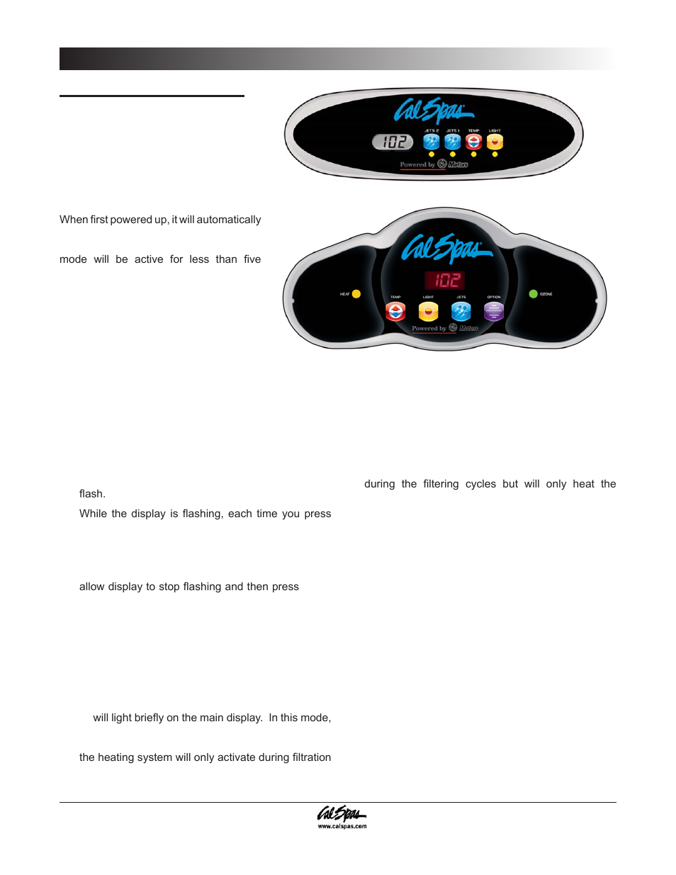 Operating your spa, 5100, 6200 and 6300 electronic control operation | Cal Spas 6300 User Manual | Page 12 / 52