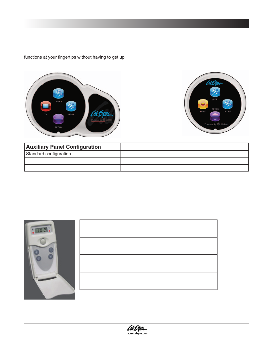 Auxiliary control operation, Wireless spa monitor, Operating your spa | Cal Spas 6300 User Manual | Page 19 / 52