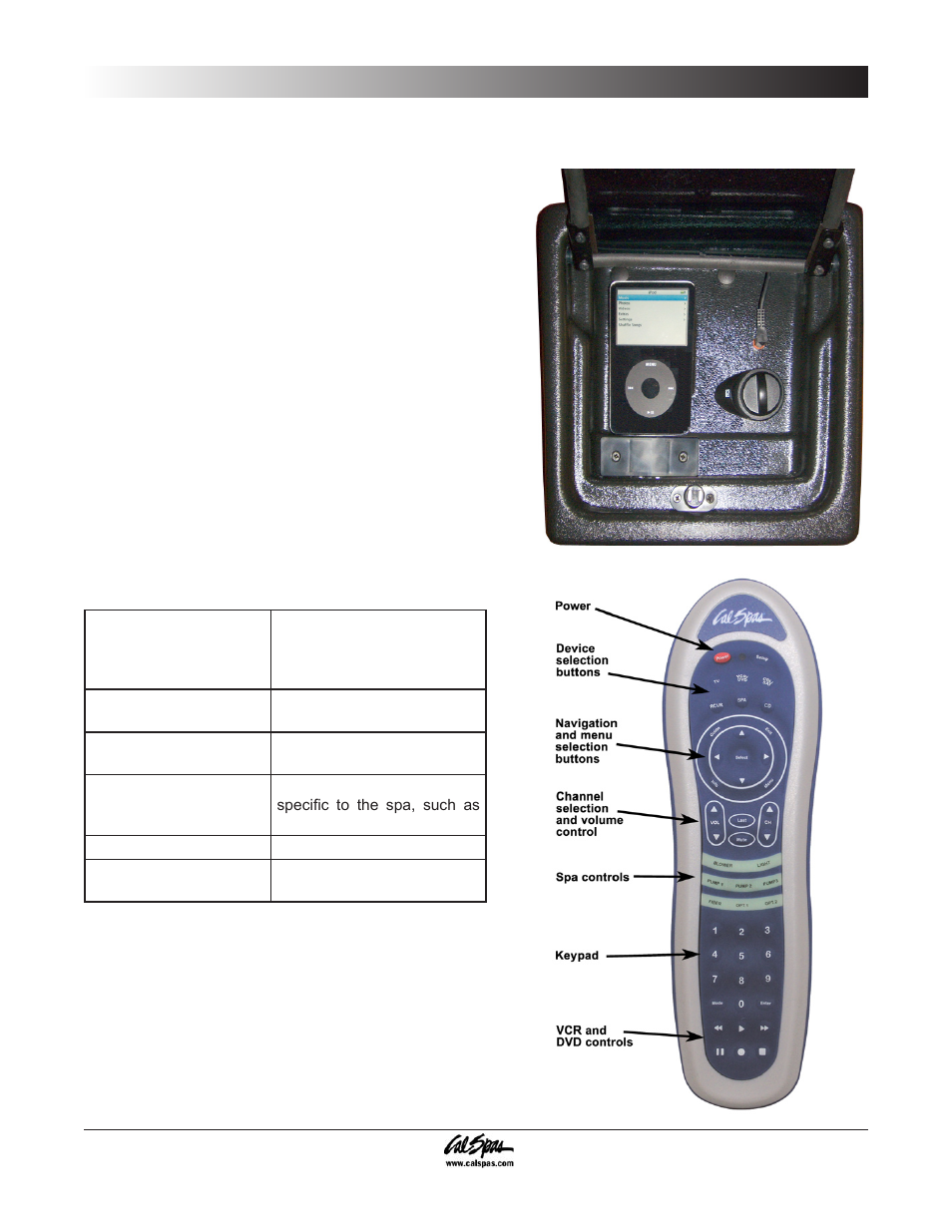 Using the ipod docking station, Using the universal remote control, Entertainment system | Cal Spas 6300 User Manual | Page 35 / 52