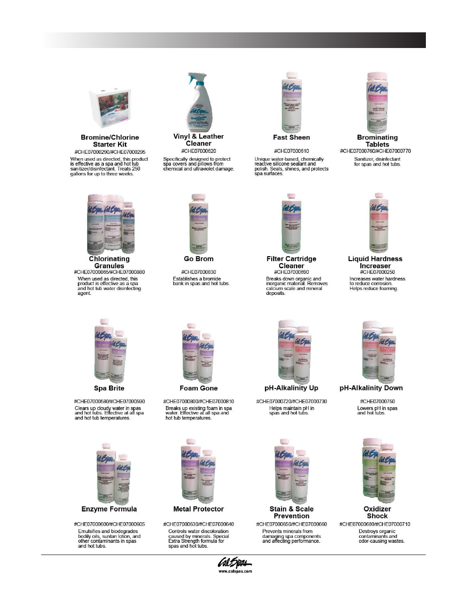 Cal spas™ chemicals, Appendix | Cal Spas 6300 User Manual | Page 47 / 52